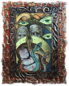 Mixed Media artwork I created in 2000 about my 1st snake dream.