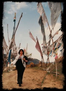 Me in the year 2000, falling in love with prayer flags.